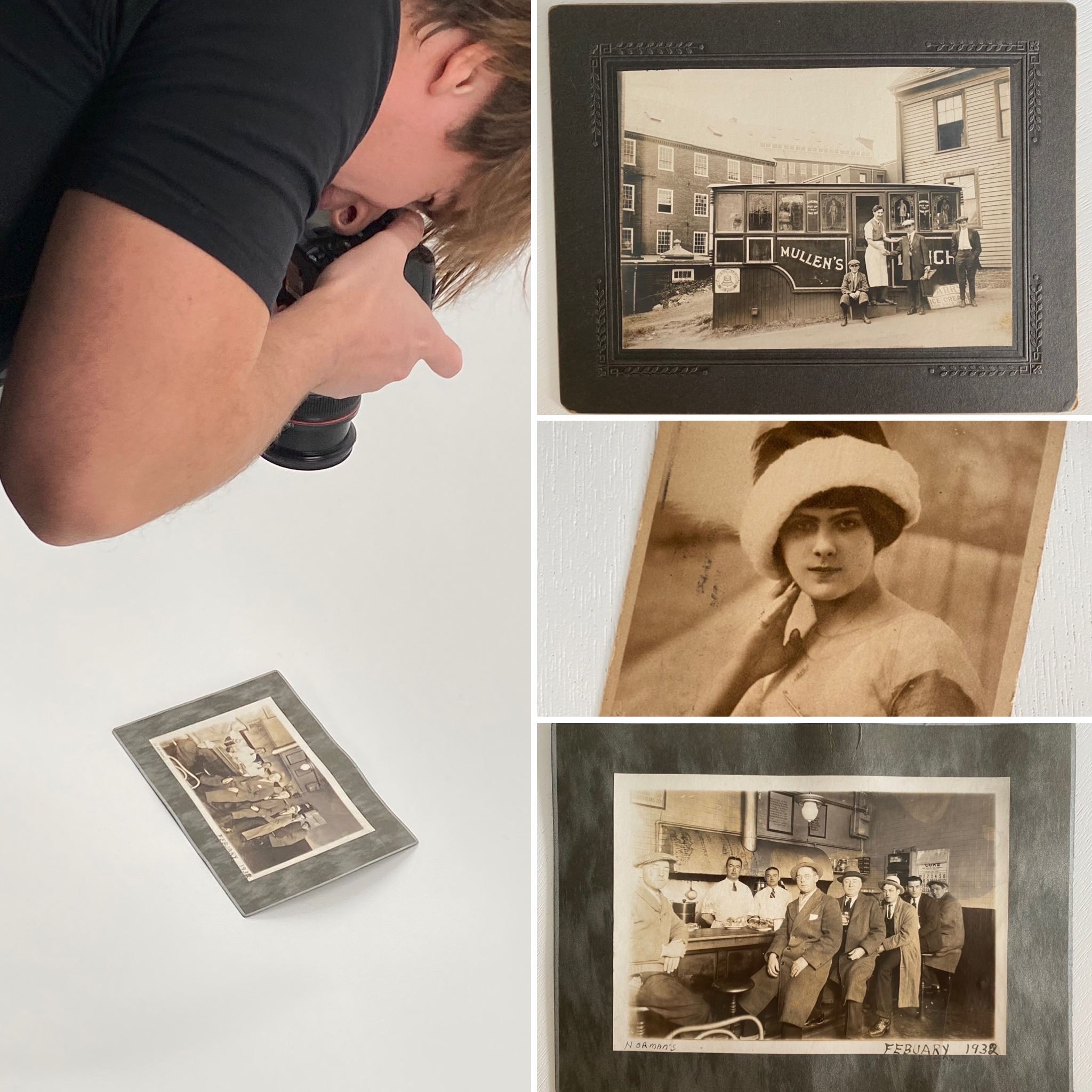 Photographer stages collection object for photograph. 