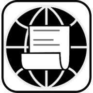 logo for SPOT Global Print app: curling white paper imposed on black globe with gray outlines