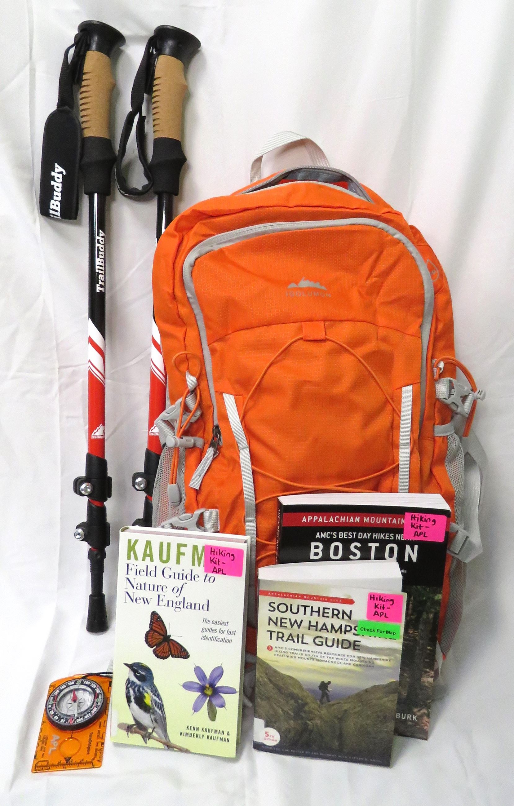 Hiking Kit (backpack, hiking poles, compass, trail guides and nature identification book)